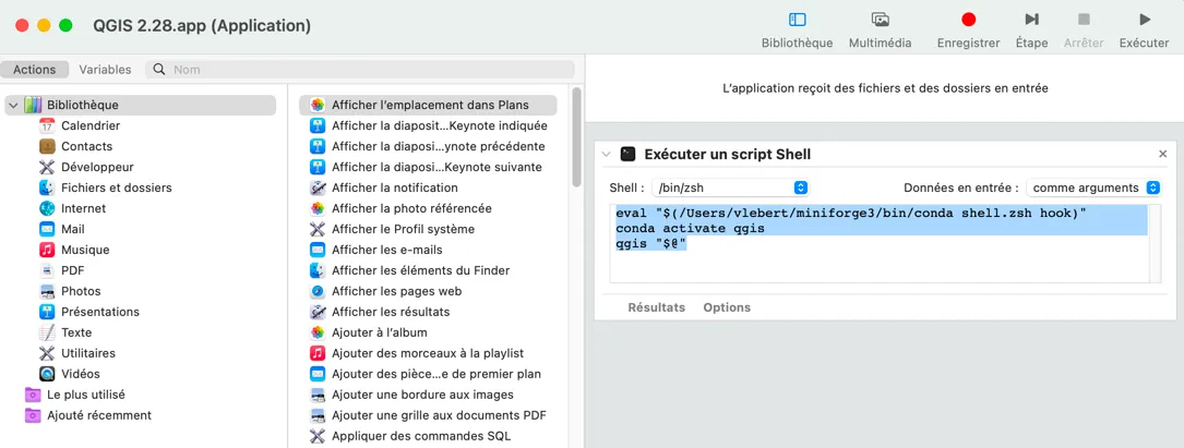 Application Automator pour lancer QGIS